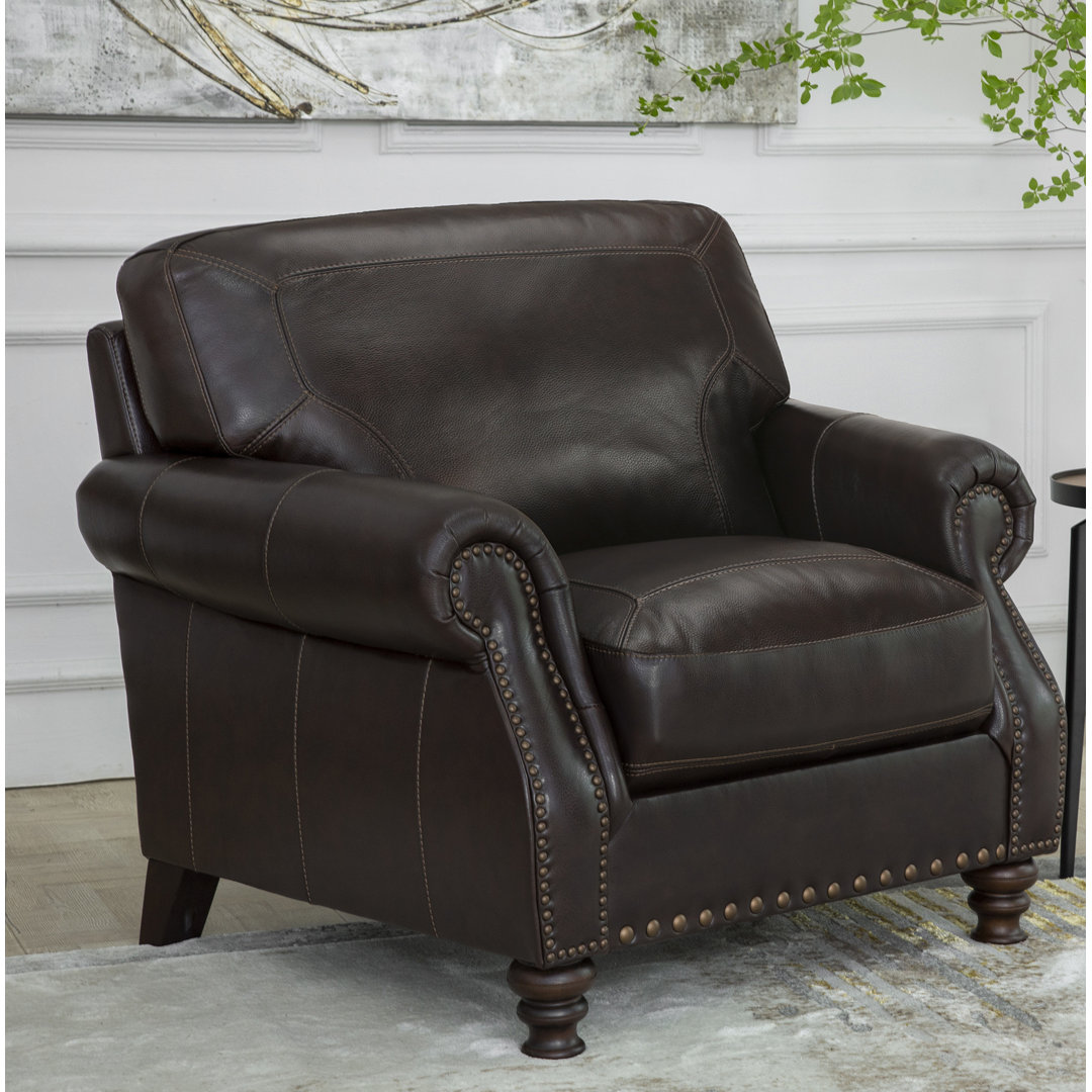 Ellard Genuine Leather Rolled Arm Accent Chair
